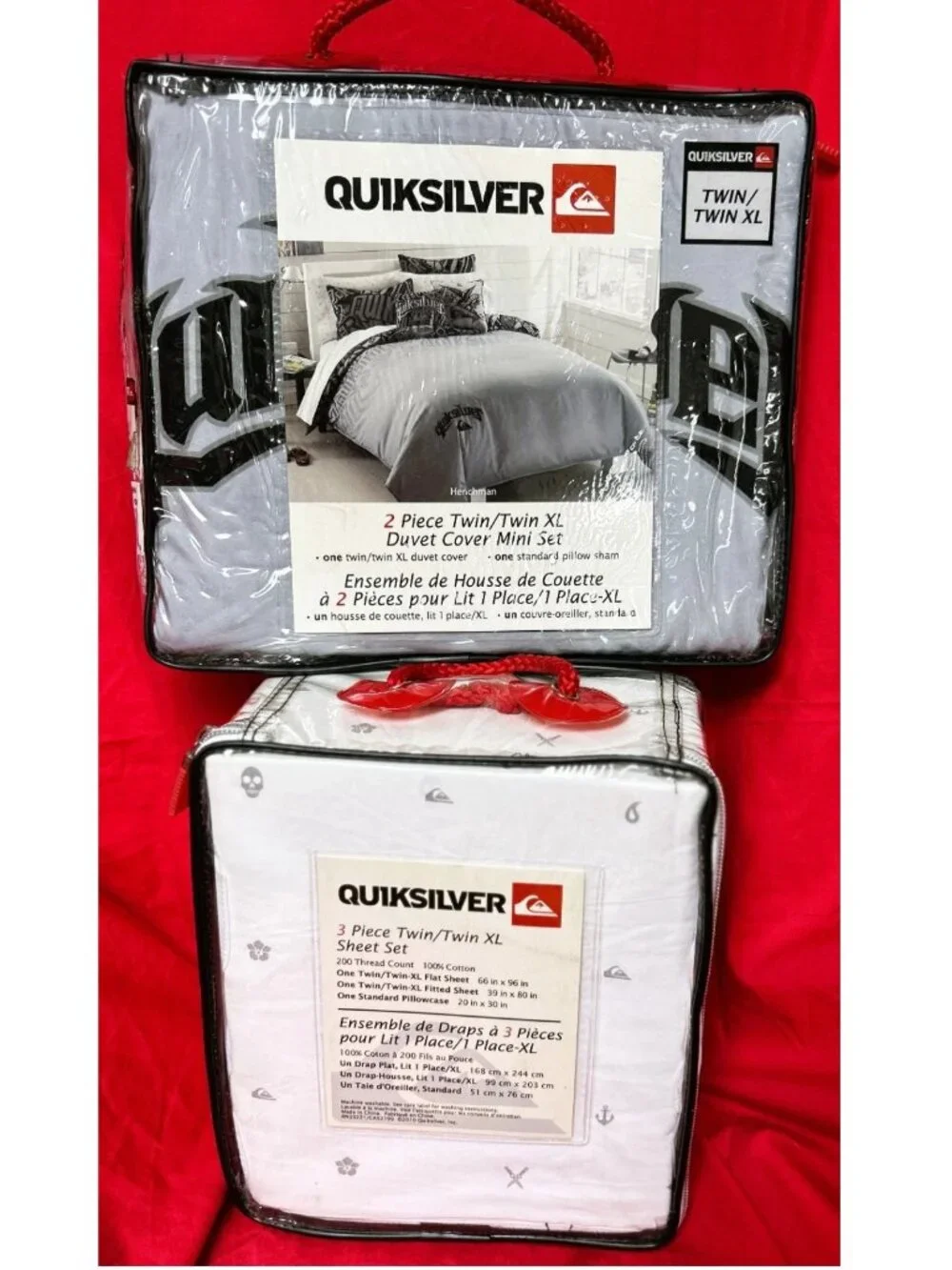 NEW~TWIN XL Comforter/Duvet Cover+Sham+sheet bed set~QuikSilver white gray 5pc
